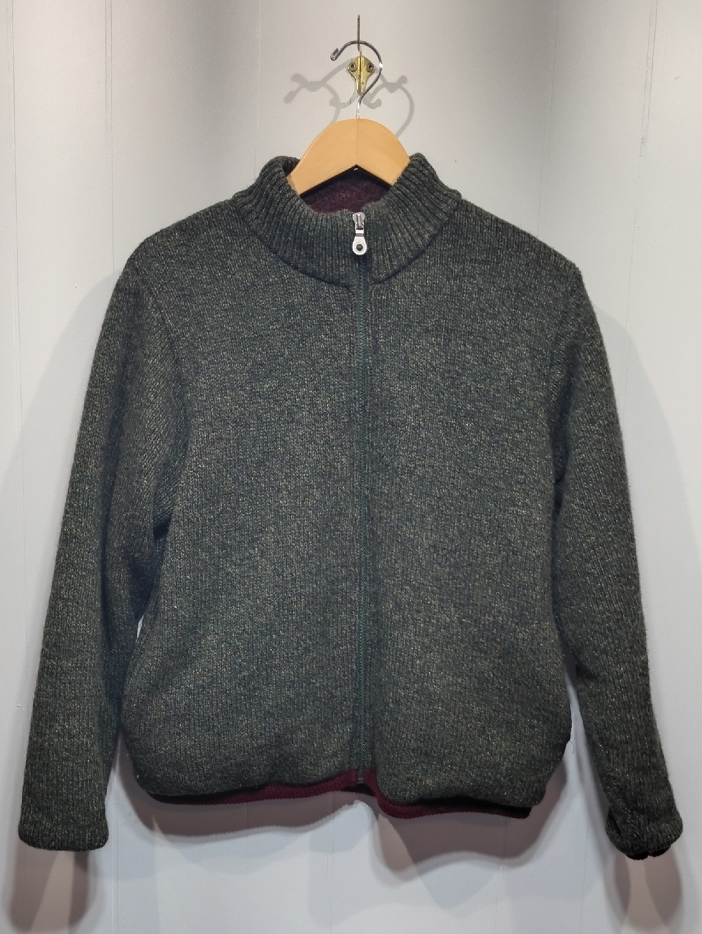 Lands End Vintage Wool Blend Zip Up Jacket Forest Green Size Small